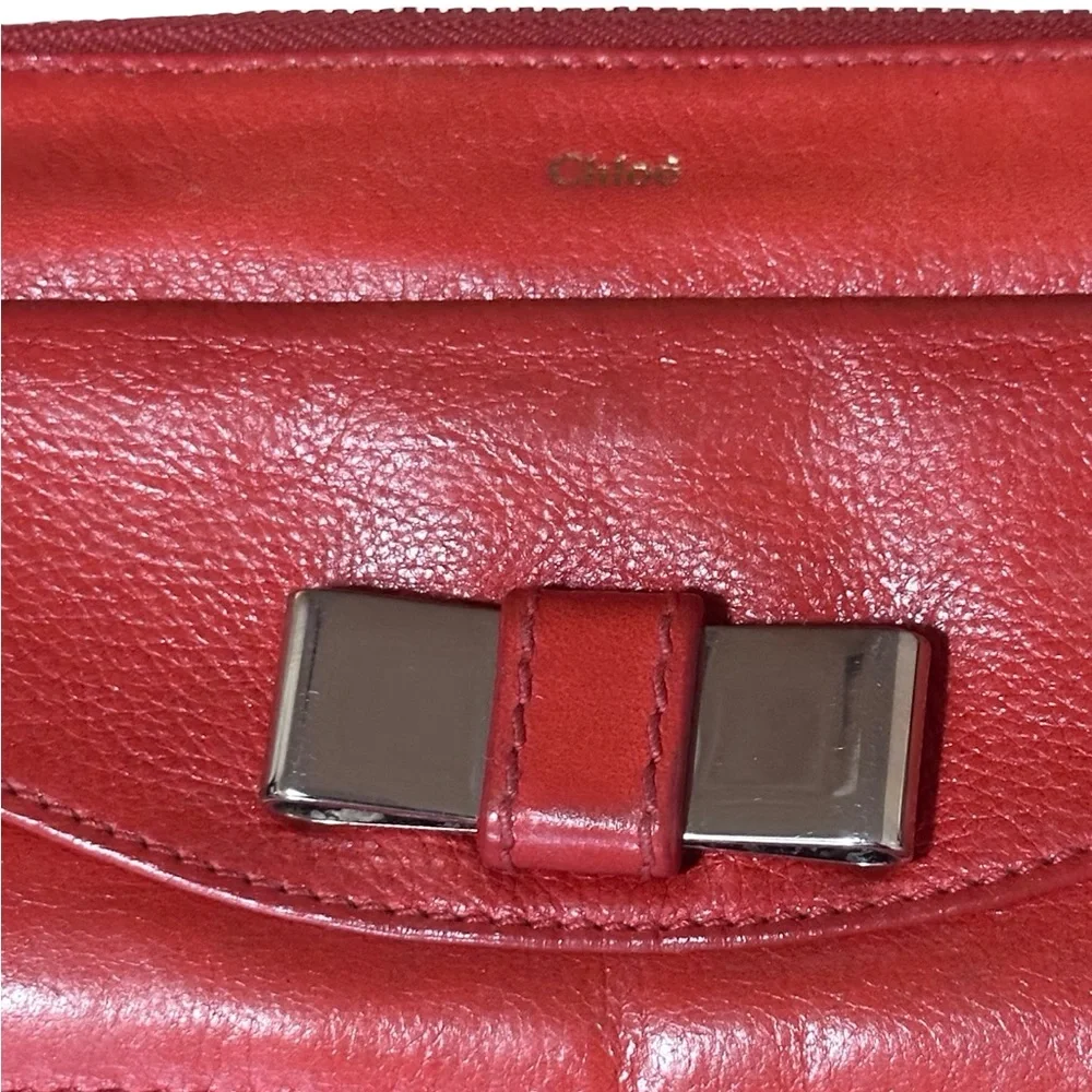 Chloe Wallet ❤️ COA Lily Ribbon Wallet in Bright Red Soft Pebbled Leather